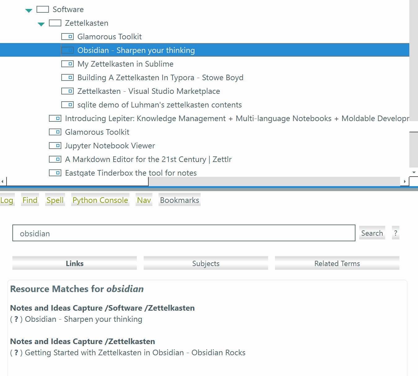 Example search panel result