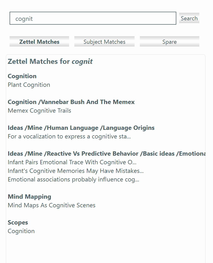 Z-card search results for a stemmed word