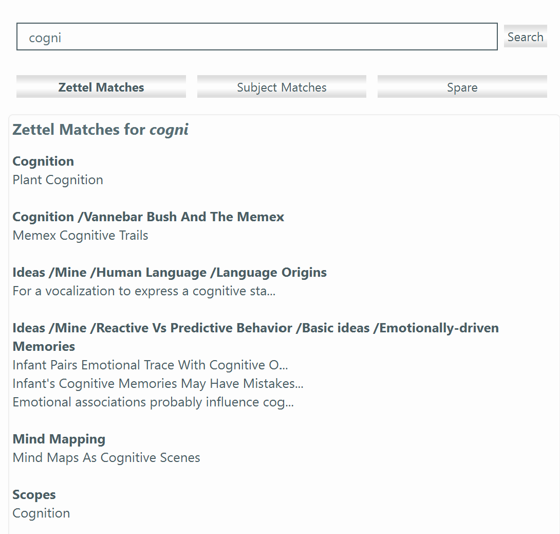 The search panel in action